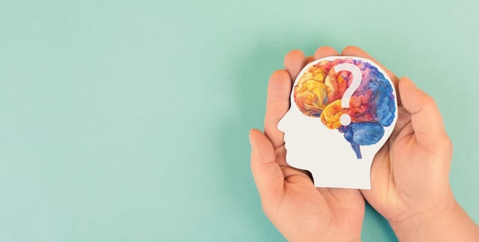 Human brain with a question mark, thought, curiosity and knowledge, searching for answers, creative mind, brainstorming for solution