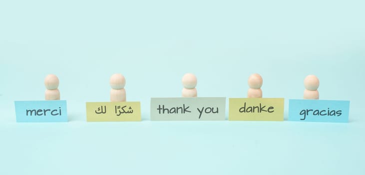 Thank you day, word thanks in different languages, being thankful, support, help and charity concept