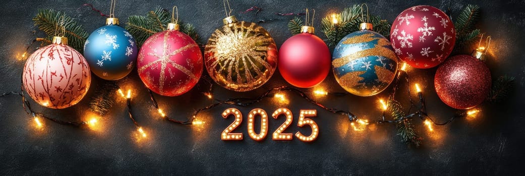 happy, new, year, number " 2025"" ballons, firework. AI generative."