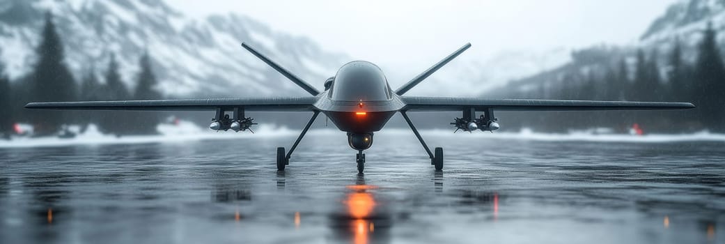 Silhouette of a modern military drone. AI generative.