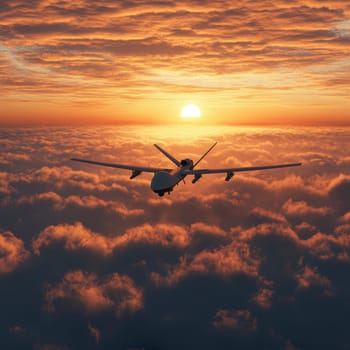 Silhouette of a modern military drone. AI generative.