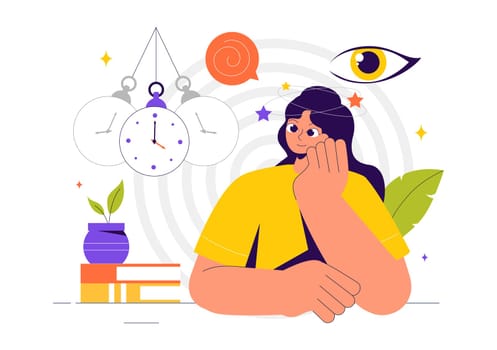 Hypnosis Vector Illustration featuring Black and White Spiral Patterns to Induce an Altered State of Mind for Treatment Services in a Flat Background