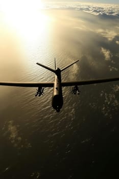 Silhouette of a modern military drone. AI generative.