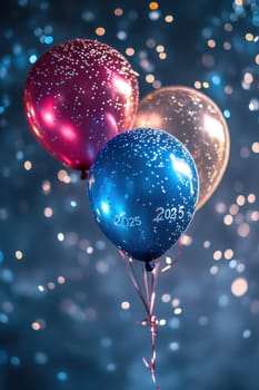 happy, new, year, number " 2025"" ballons, firework. AI generative."