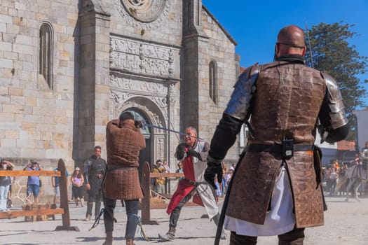 Caminha, Portugal - July 27, 2024: Caminha during the Medieval Fair reenactment. Caminha is a town in the north of Portugal, and very popular among tourists.