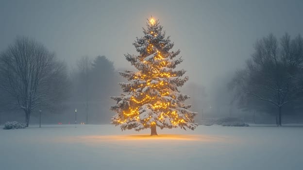 Snowy Christmas Tree in a Winter forest