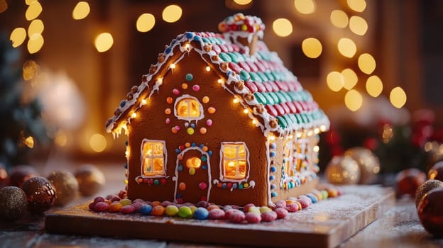 Gingerbread House with Christmas Lights, Festive Holiday Decoration
