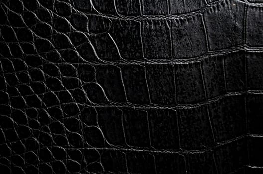 Close up of black crocodile skin artificial leather with customizable space for text or for mockup.