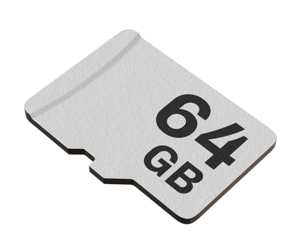 Memory card with 64 GB capacity, MicroSD flash storage disc isolated on white background. 3D illustration