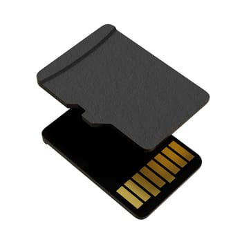 Blank memory card, MicroSD flash storage disc isolated on white background. 3D illustration