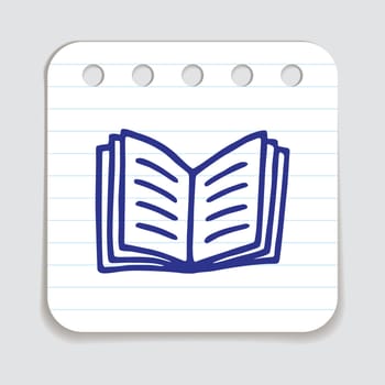 Doodle book icon handdrawn with blue pen on a notepaper. Knowledge and education symbol painted in grunge style. Vector illustration isolated on white background