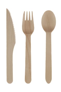 A wooden cutlery set knife fork spoon