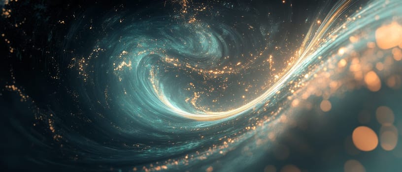 Abstract cosmic swirl of luminous blue and golden energy, depicting a mesmerizing galactic vortex or celestial phenomenon.