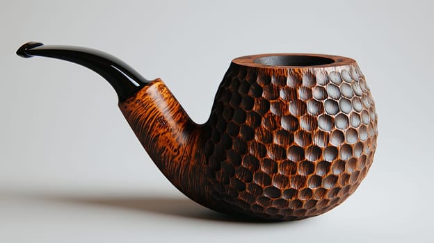 A high-resolution, detailed product photo showcasing a beautifully handcrafted pipe. Set against a clean, minimalist white studio background, the elegant lines and fine texture are accentuated by warm lighting, highlighting the exquisite workmanship. Ideal for a product listing or shop page to captivate customers and boost sales.