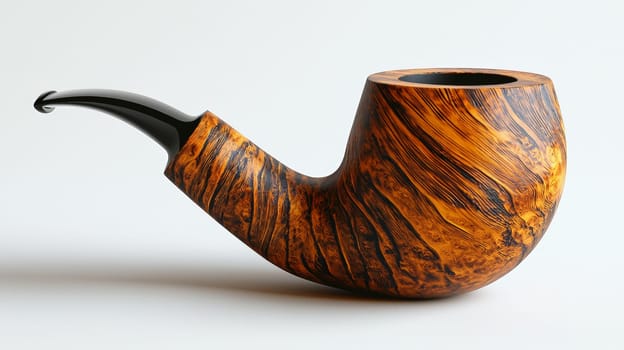 A high-resolution, detailed product photo showcasing a beautifully handcrafted pipe. Set against a clean, minimalist white studio background, the elegant lines and fine texture are accentuated by warm lighting, highlighting the exquisite workmanship. Ideal for a product listing or shop page to captivate customers and boost sales.