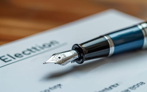 A piece of paper with the word Election written in black ink and a blue pen resting beside it
