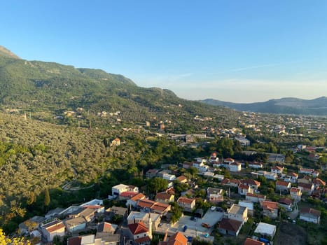 Top view Aerial view of Muslim neighborhood with mosque in city of Bar in Montenegro