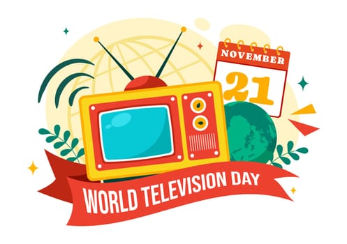 World Television Day Vector Illustration on November 21, Featuring TV and Global Broadcasting Concepts in a Flat Style Cartoon Background