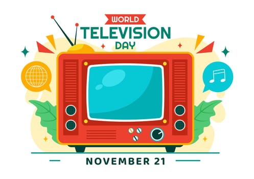 World Television Day Vector Illustration on November 21, Featuring TV and Global Broadcasting Concepts in a Flat Style Cartoon Background