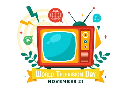 World Television Day Vector Illustration on November 21, Featuring TV and Global Broadcasting Concepts in a Flat Style Cartoon Background