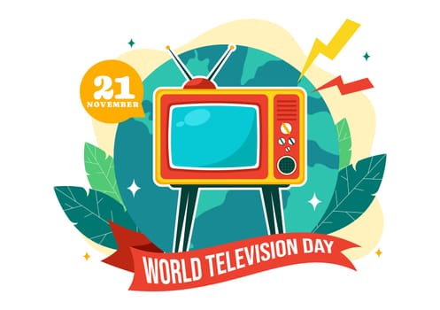World Television Day Vector Illustration on November 21, Featuring TV and Global Broadcasting Concepts in a Flat Style Cartoon Background