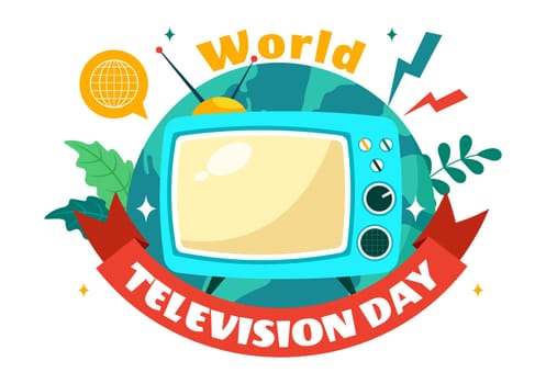 World Television Day Vector Illustration on November 21, Featuring TV and Global Broadcasting Concepts in a Flat Style Cartoon Background