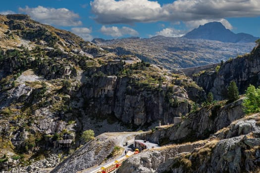 A mountain range with a railway that goes through it. It's the Artouste small railway ,Pyrenees Atlantiques, france