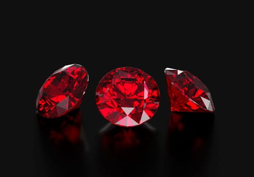 Dazzling diamond red gemstones on black background