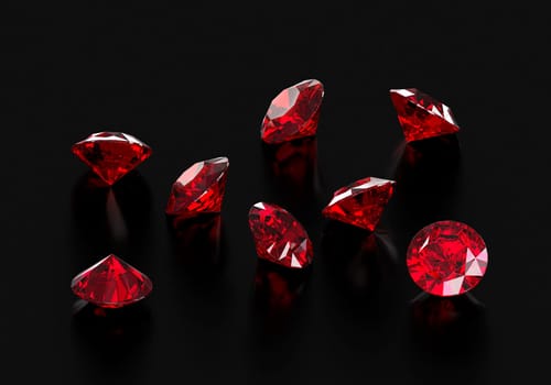 Dazzling diamond red gemstones on black background