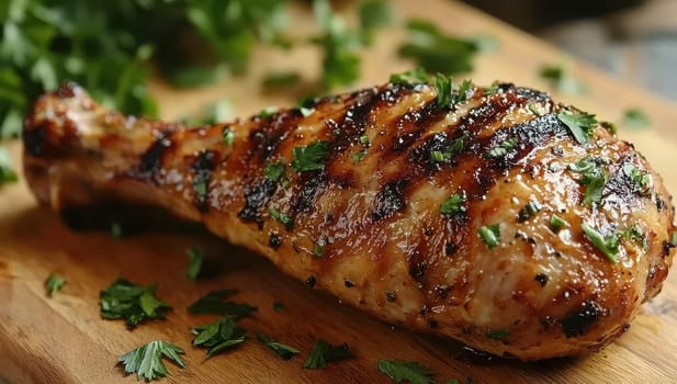 Grilled Chicken Leg with Parsley Garnish, Juicy and Flavorful