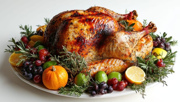 Roasted Turkey with Herbs and Citrus Fruits for Thanksgiving Dinner
