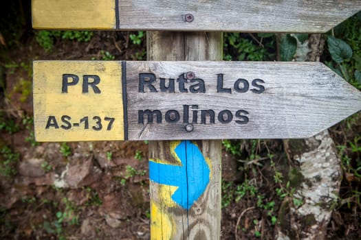 Route of the Profundu River, Villaviciosa, Asturias, Spain. PR-AS-137 sign post