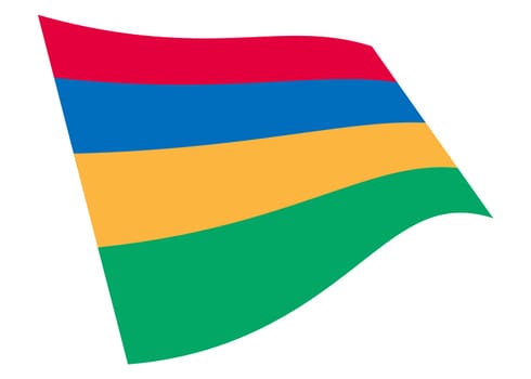 A Mauritius waving flag 3d illustration isolated on white with clipping path green yellow blue red stripe