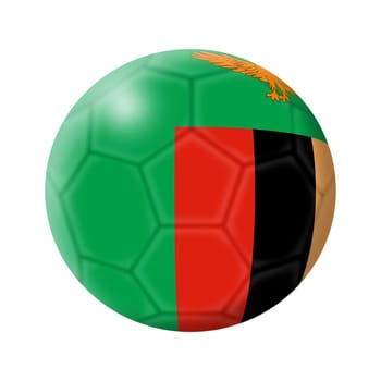 A Zambia soccer ball football 3d illustration isolated on white with clipping path green red black zambrano stripes orange eagle