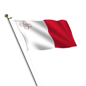 A Malta Flagpole 3d illustration on white with clipping path