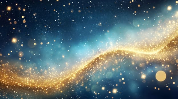 Golden bokeh, stars and glitter explosion cloud, confetti splash, twinkling scattered star dust and particles, christmas background