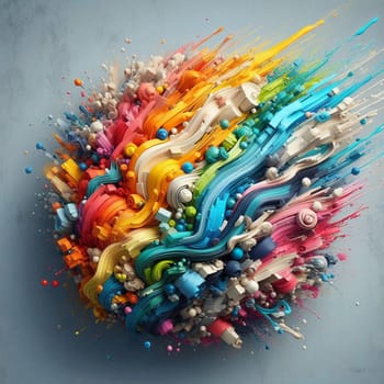 An abstract image of colorful shapes and textures, resembling a burst of energy or a creative explosion. The image is vibrant and dynamic, suggesting a sense of movement and excitement. A high-quality AI-generated photo.
