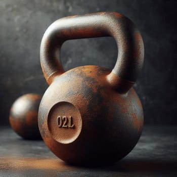A rusty kettlebell, representing strength, fitness, and a rustic aesthetic. A high-quality AI-generated photo.