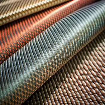 A close-up shot of a collection of colorful, woven fabrics. The fabrics are arranged in a layered and textured way, creating a visually interesting and tactile experience. A high-quality AI-generated photo.