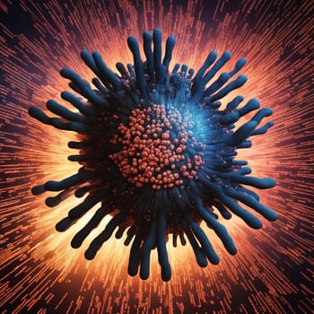 A 3D illustration of a virus with spikes, set against a glowing, orange background. A high-quality AI-generated photo.