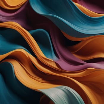 Abstract background of smooth, flowing waves of color in shades of purple, blue, and orange. The waves create a sense of movement and depth, creating a dynamic and abstract design. A high-quality AI-generated photo.