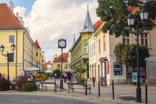 Győr, Hungary- September 25 2024: Street in Győr city with old houses in Hungary