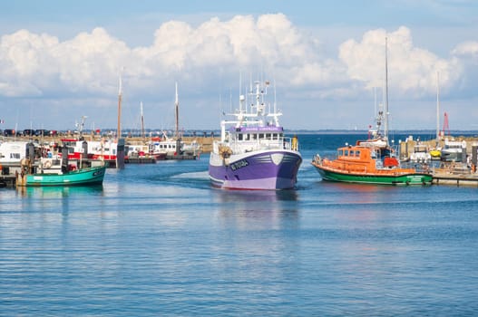 Noirmoutier, France - September 12, 2023: Return from fishing at the port of Herbaudière in Noirmoutier