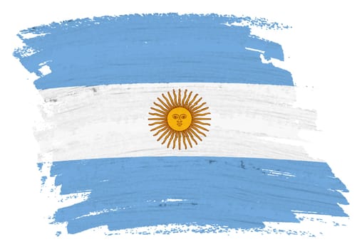 An Argentina flag background paint splash brushstroke 3d illustration with clipping path blue white stripes yellow Sun of May
