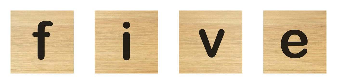 A five word with wood blocks on white