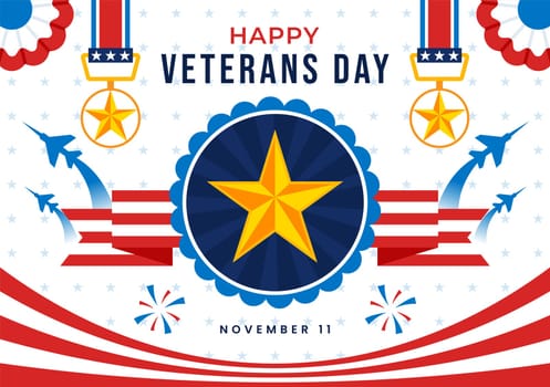 Happy Veterans Day Vector Illustration on November 11 featuring the USA Flag and Soldiers, Honoring All Who Served in a Flat Style Cartoon Background
