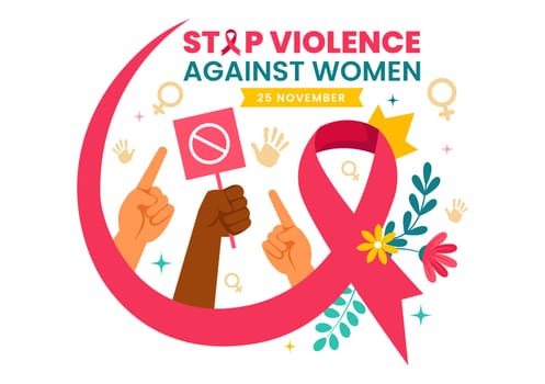 International Day for the Elimination of Violence Against Women Vector Illustration on 25 November with Girls and Flower Background Cartoon Design