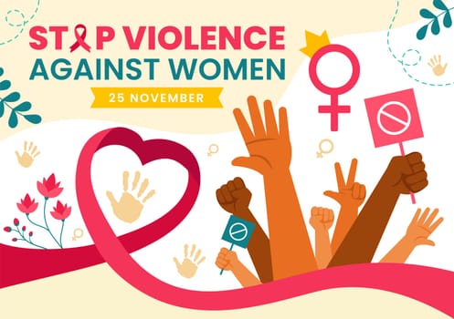 International Day for the Elimination of Violence Against Women Vector Illustration on 25 November with Girls and Flower Background Cartoon Design