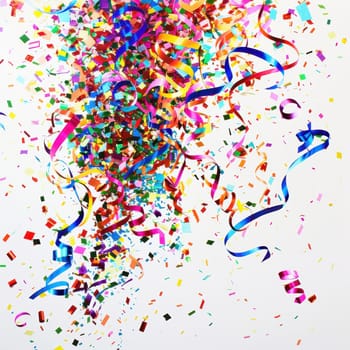 coloured confetti as a white New Year's background. AI generative.