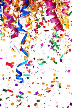 coloured confetti as a white New Year's background. AI generative.